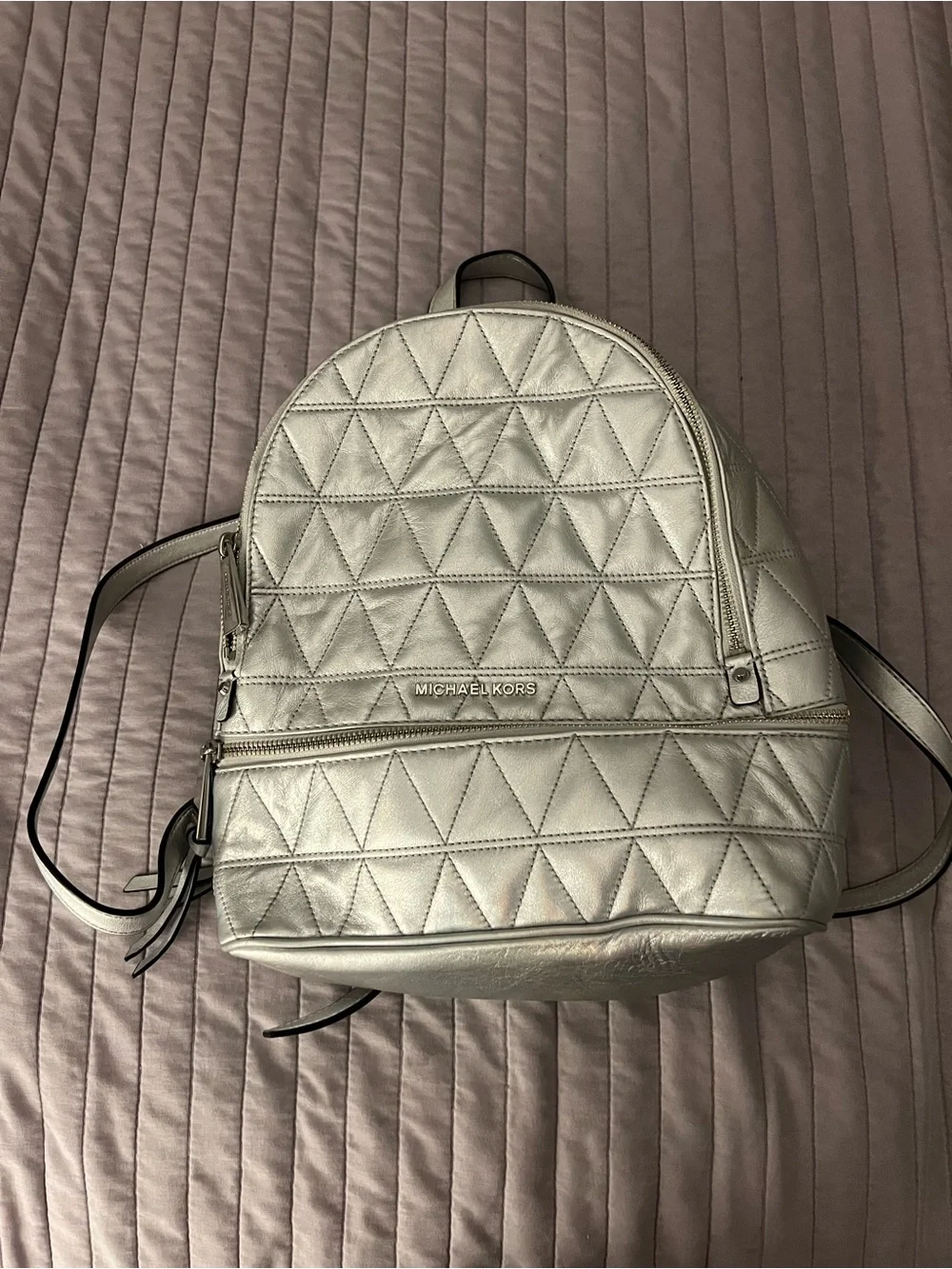 Michael Kors Metallic Silver Quilted Backpack